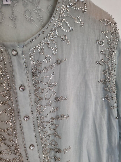 Juliette Dunn Women's 100% Cotton Pale Blue Beaded Kaftan Size 2