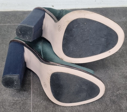 Topshop Women's Green Silk Feel, High, Open Toed Ankle Boots Size 36