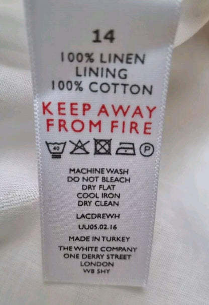 BNWT White Label By The White Company Women's White 100% Linen, Lined Dress  14