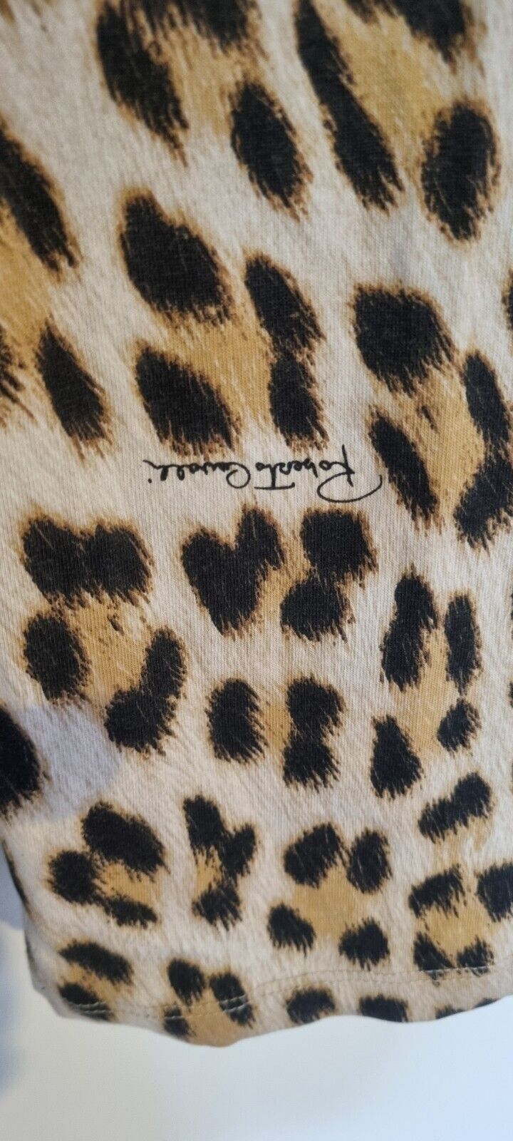 Roberto Cavalli  Women's Animal Print Top With Sequinned Logo Sleeve  Size Small