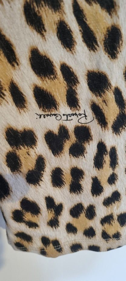 Roberto Cavalli  Women's Animal Print Top With Sequinned Logo Sleeve  Size Small