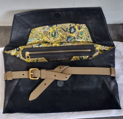 Marc Jacobs Women's Leather And Suede Black Clutch Handbag With Dust Bag