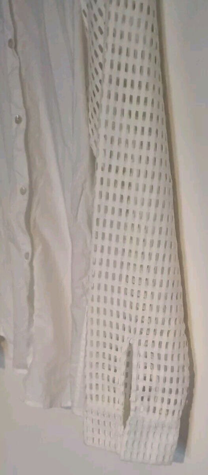 Paul Smith Women's White Long Sleeved Blouse With Holed Sleeves Size 48