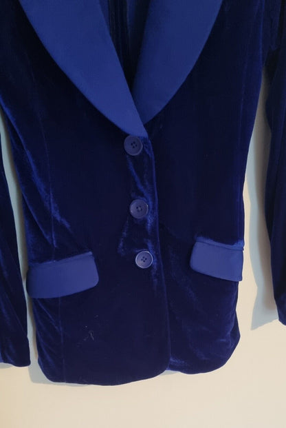 Emporio Armani Women's Royal Blue Velvet Blazer Jacket Size 4. Made In Italy