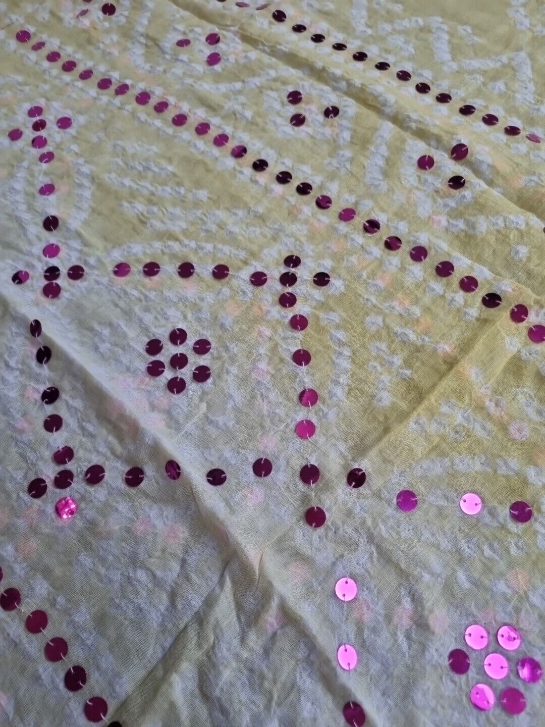 BNWT Vintage Juliette Dunn Sarong Yellow With Shell Tassled And Pink Sequins