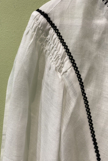 Frame Women's Long Sleeved White Blouse With Black Details Size 2XS