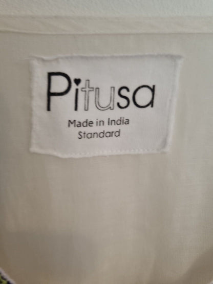 Pitusa Women's White Beach Cover Up Kaftan 100% Cotton Embroidered One Size