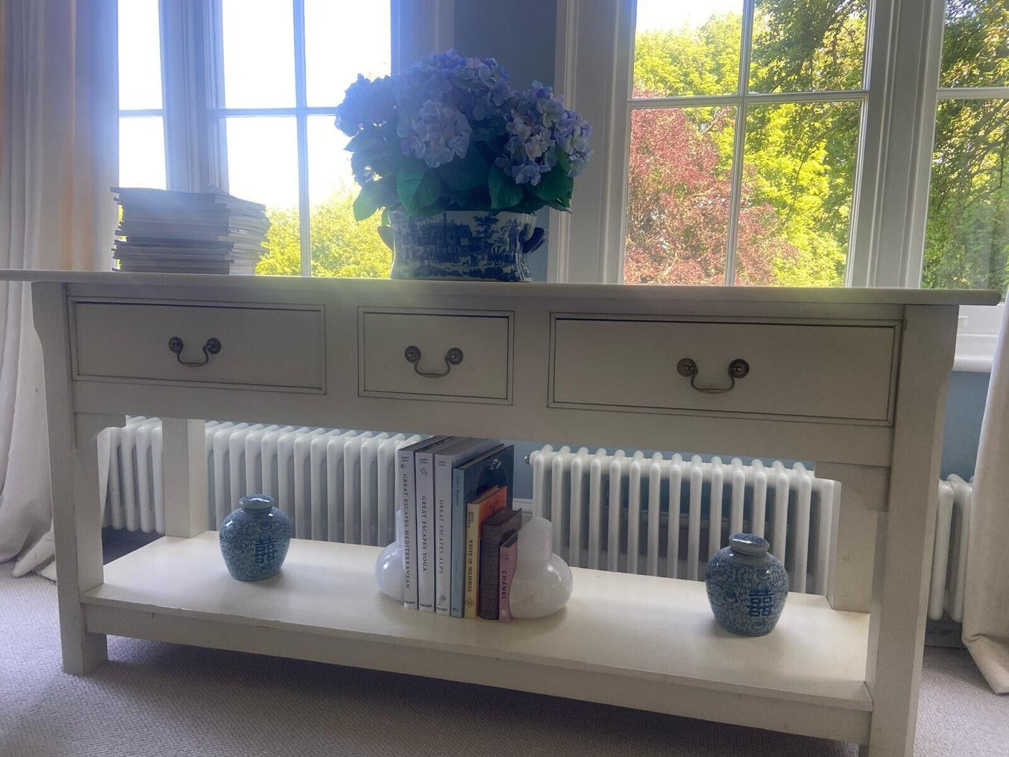 Wooden Console Table With Three Drawers And Low Shelf