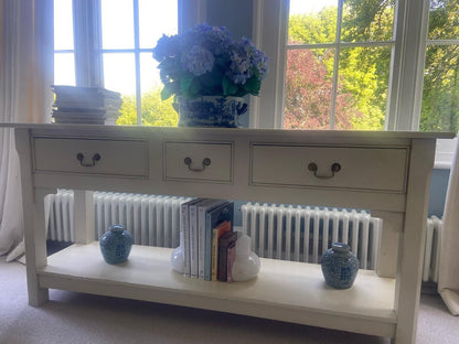 Wooden Console Table With Three Drawers And Low Shelf