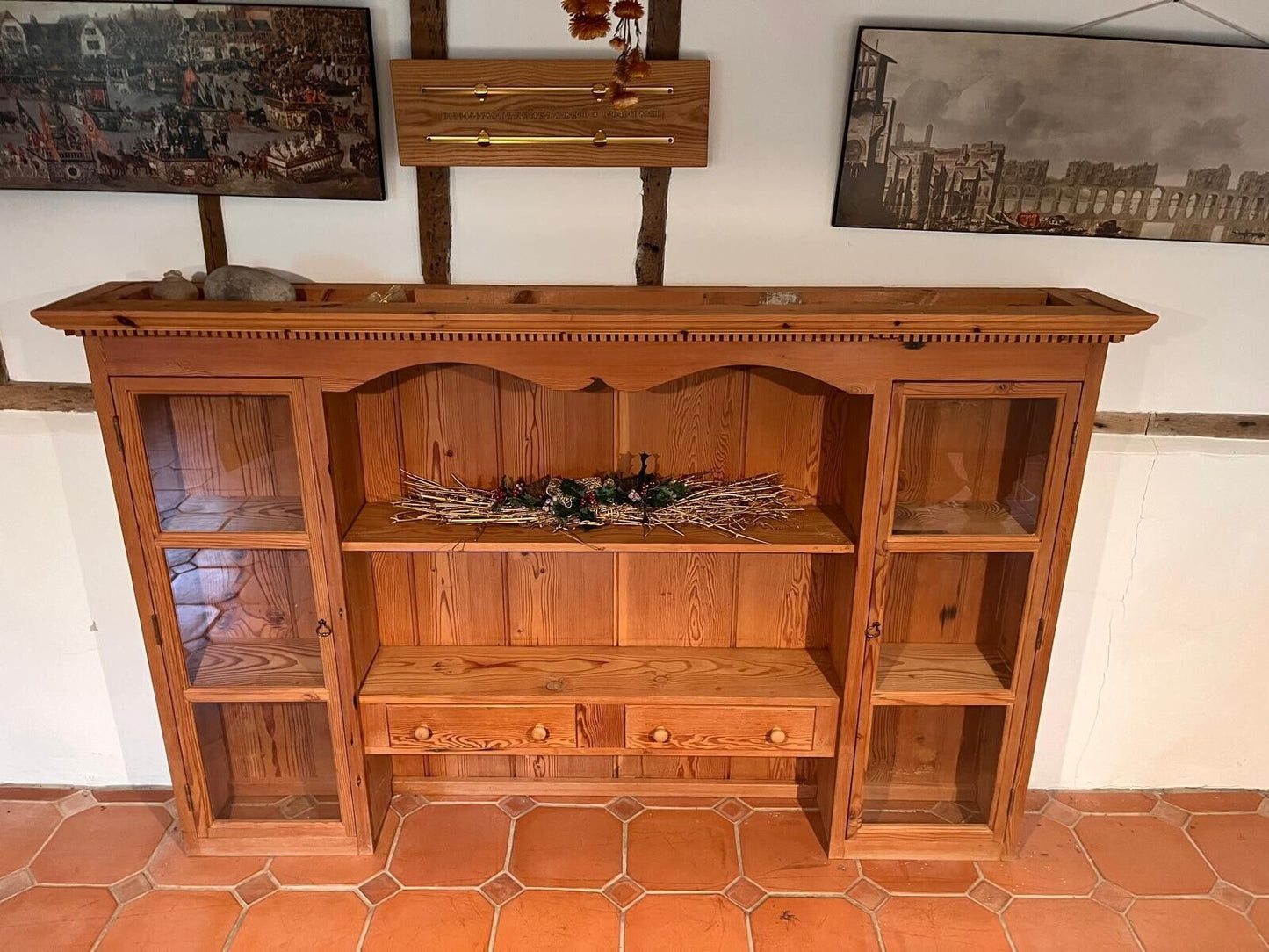Wooden Shelves And Glass Cabinet