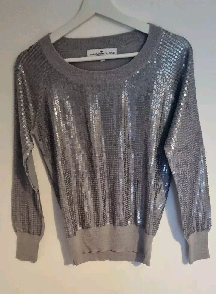 Charlotte Eskildsen Designer Remix Collection Silver Sequinned 100% Wool Top  S