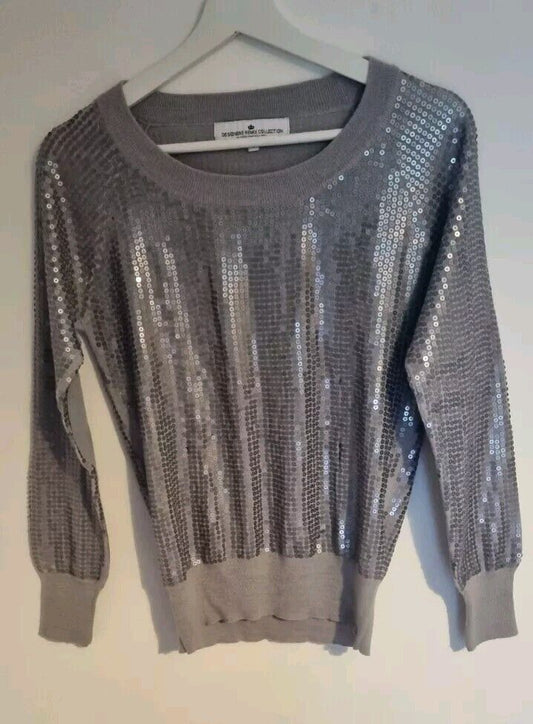 Charlotte Eskildsen Designer Remix Collection Silver Sequinned 100% Wool Top  S