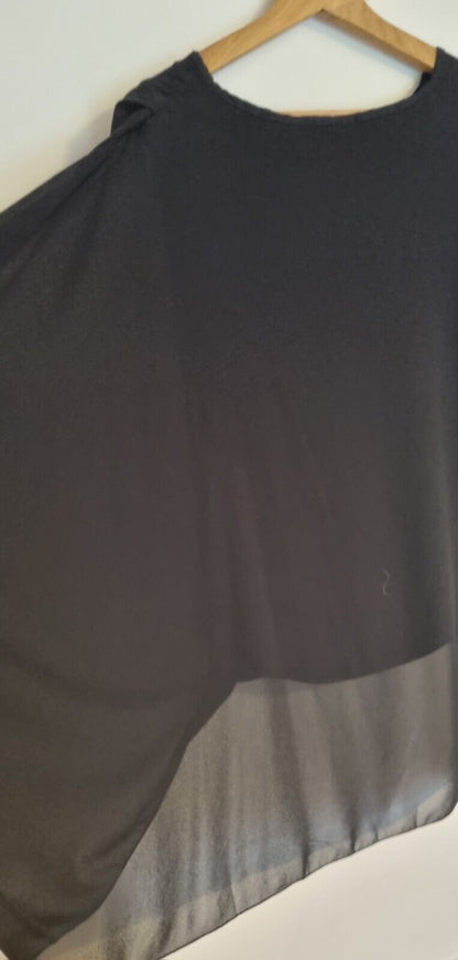 The Italian Closet Women's Black Chiffon Lined Bat Winged Blouse Size Large