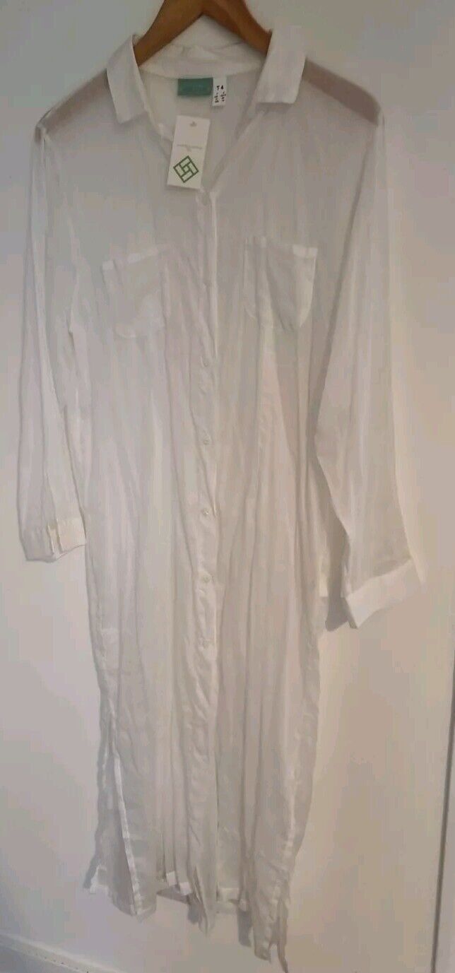 BNWT Manuel Canovas 100% Cotton Women's Kaftan Beach Buttoned Cover Up Size 14