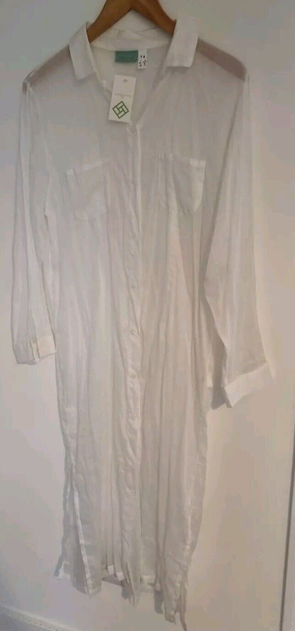 BNWT Manuel Canovas 100% Cotton Women's Kaftan Beach Buttoned Cover Up Size 14
