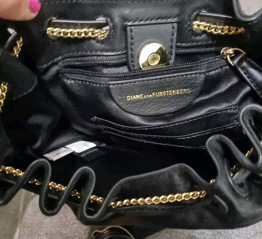 Diane Von Furstenberg Women's Black Pouch Evening Bag With Gold Chain Strap