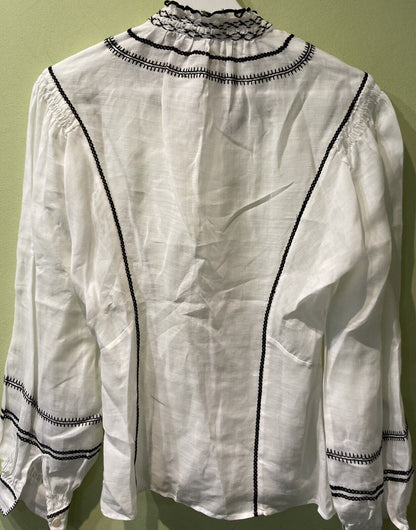Frame Women's Long Sleeved White Blouse With Black Details Size 2XS