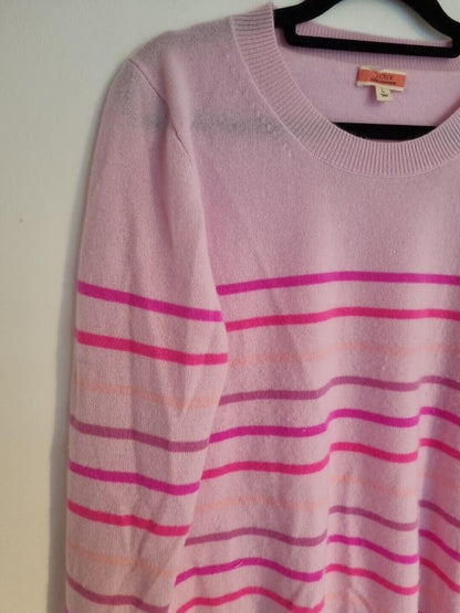 J Crew Women's Pink Striped Jumper Pullover 100% Cashmere Size Large