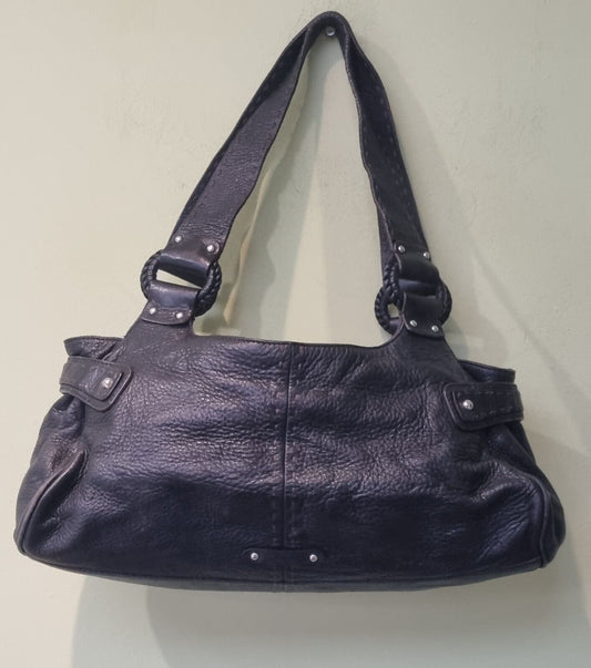 Cole Haan Black Pebble Leather  Handbag with Stitching Detail