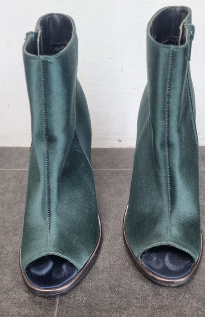 Topshop Women's Green Silk Feel, High, Open Toed Ankle Boots Size 36