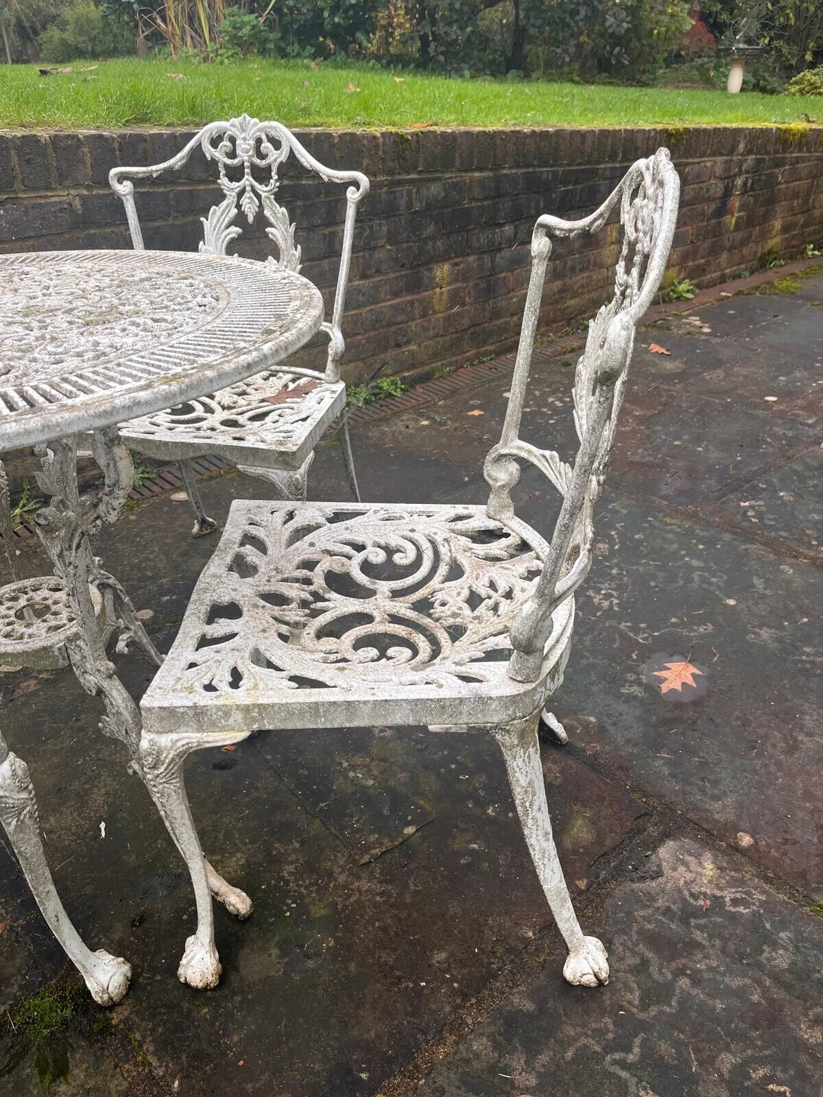 White Metal Bistro Style Table And Four Chairs