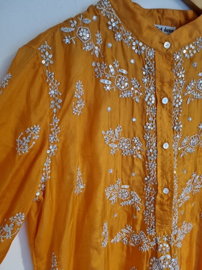 Juliette Dunn Women's Orange Sequinned Embroidered 100% Silk Kaftan Size 3