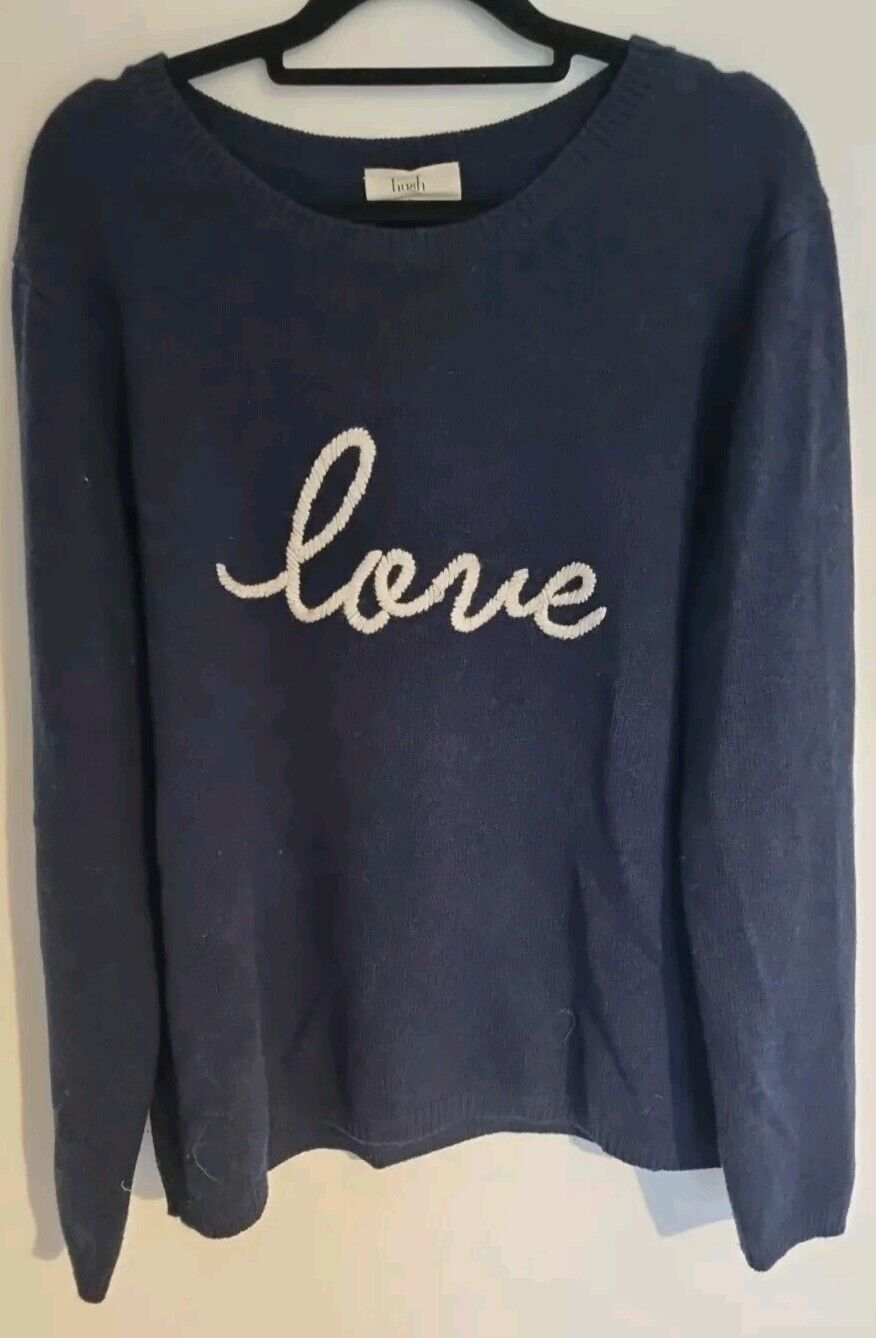 Hush Women's Navy Blue "Love" Logo Jumper Pullover Size M
