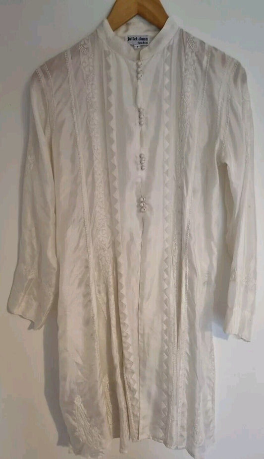 Juliette Dunn 100% Silk Women's White Embroidered And Buttoned Kaftan Size 3