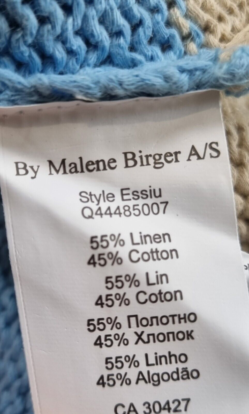 Malene Birger Women's Linen Mix Stripy Blue Jumper Size  XL