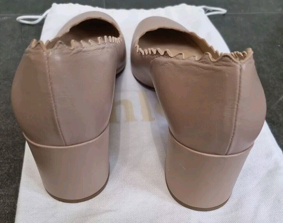 Chloe Women's Scalloped Edge Beige Shoes Size 39.5