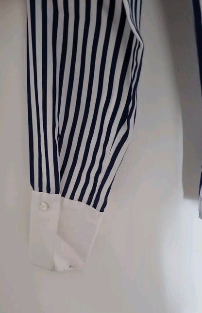 Scapa Women's Blue And White Striped Collared Blouse, Shirt, 100% Cotton Size 36