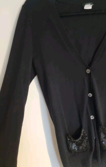 J Crew Women's Black 100% Merino Wool Cardigan With Sequin Pockets Size Small