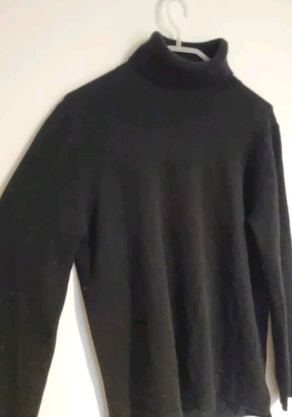 Massimo Dutti Women's 100% Cashmere Black Roll Neck Pullover Jumper Size M