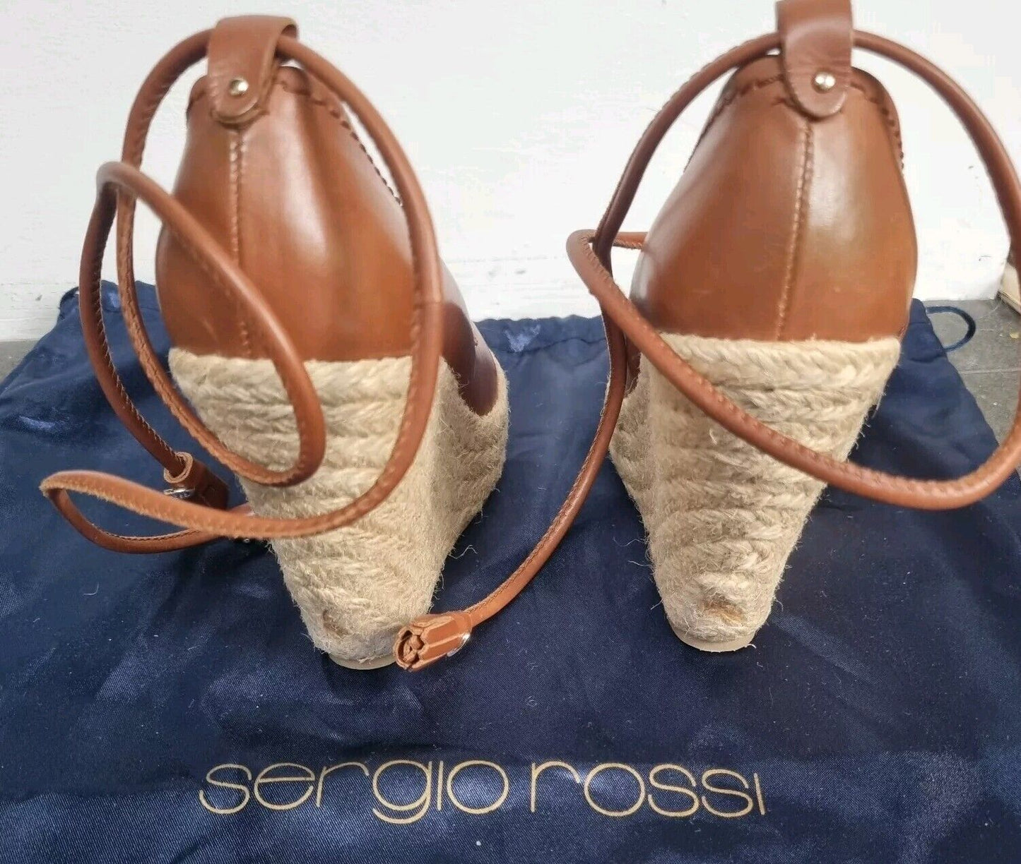 Sergio Rossi Women's Brown Wedge Leather Tie Sandals Size 36