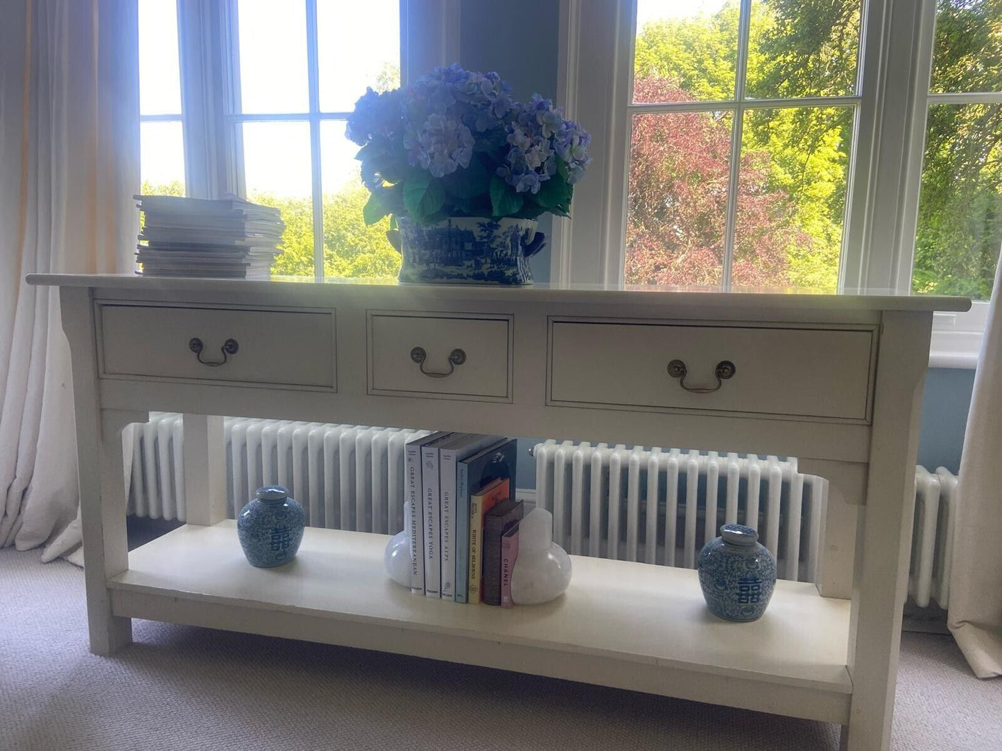 Wooden Console Table With Three Drawers And Low Shelf