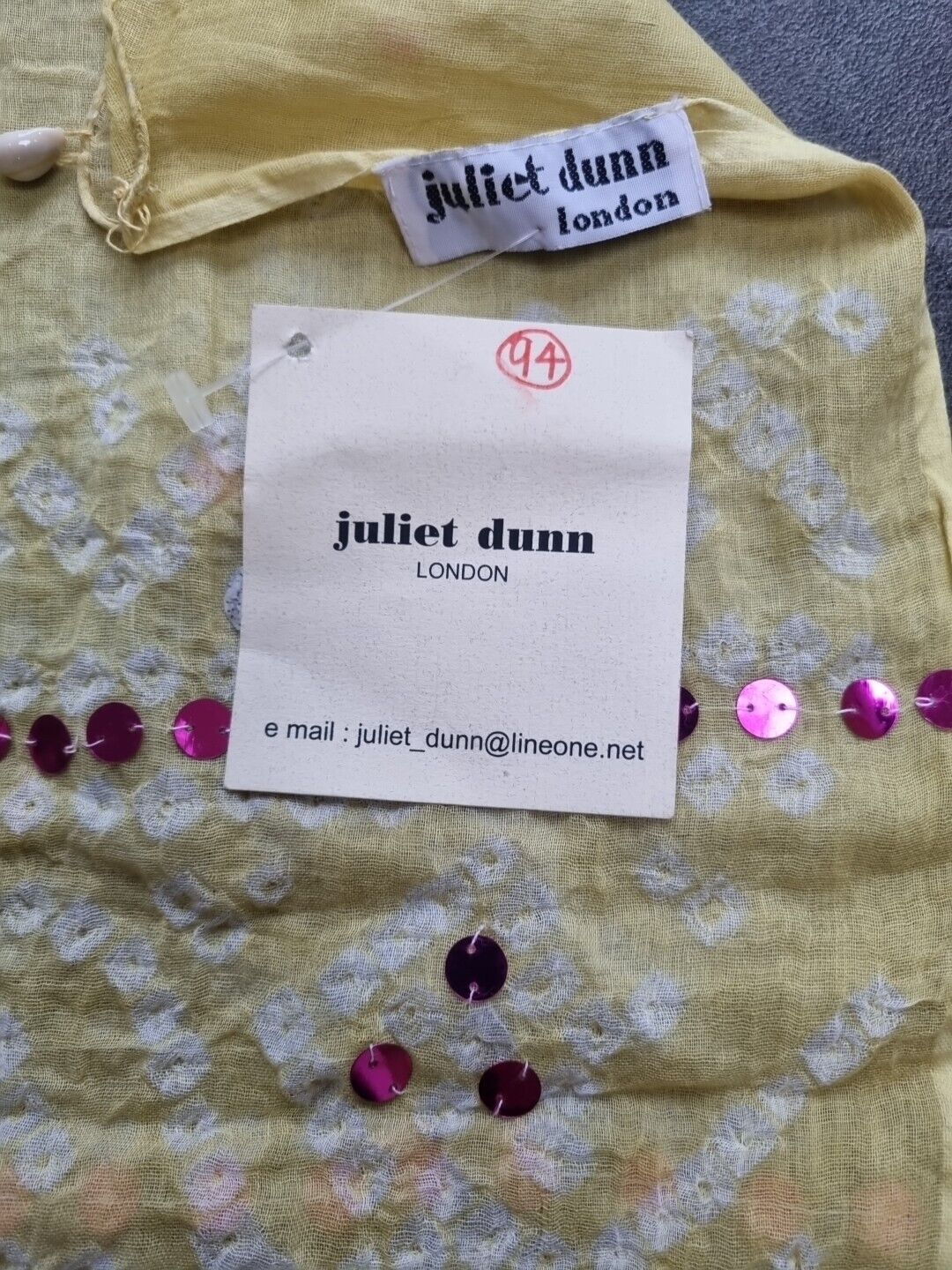 BNWT Vintage Juliette Dunn Sarong Yellow With Shell Tassled And Pink Sequins