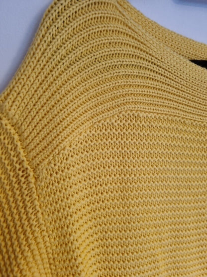 Ralph Lauren Women's Yellow Knit Jumper Pullover 100% Cotton Size M