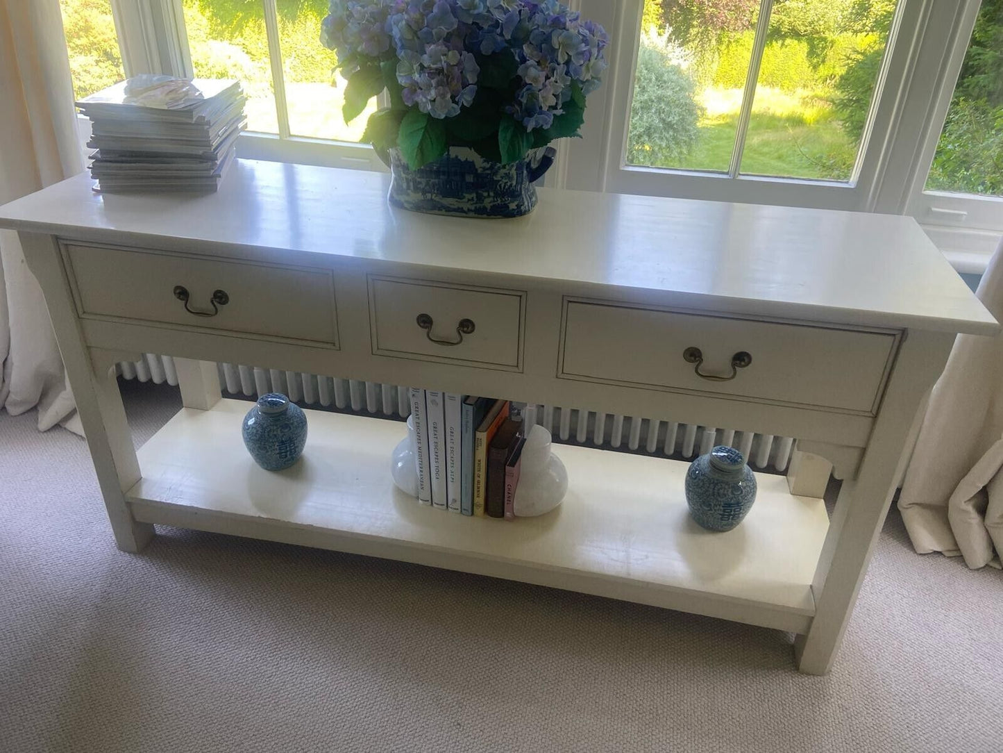 Wooden Console Table With Three Drawers And Low Shelf