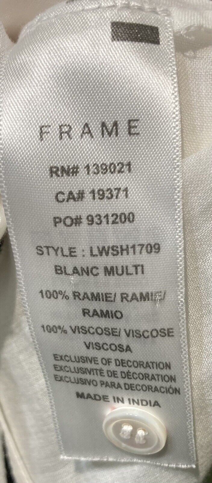 Frame Women's Long Sleeved White Blouse With Black Details Size 2XS