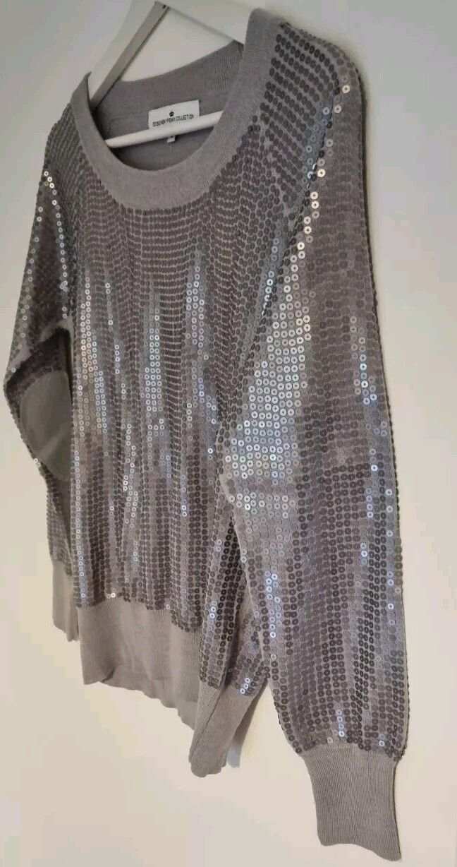 Charlotte Eskildsen Designer Remix Collection Silver Sequinned 100% Wool Top  S