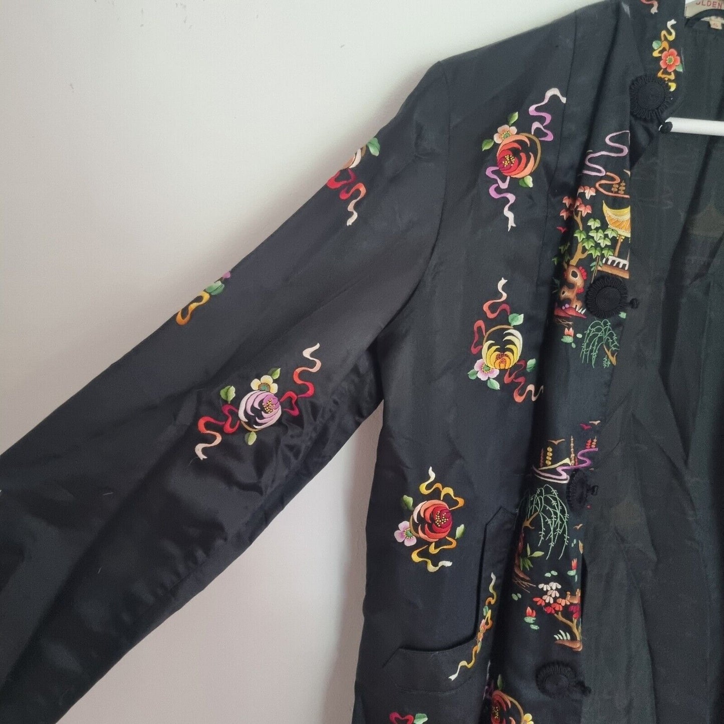 Golden Bee Vintage Women's Black Silk Kimono Jacket Size S