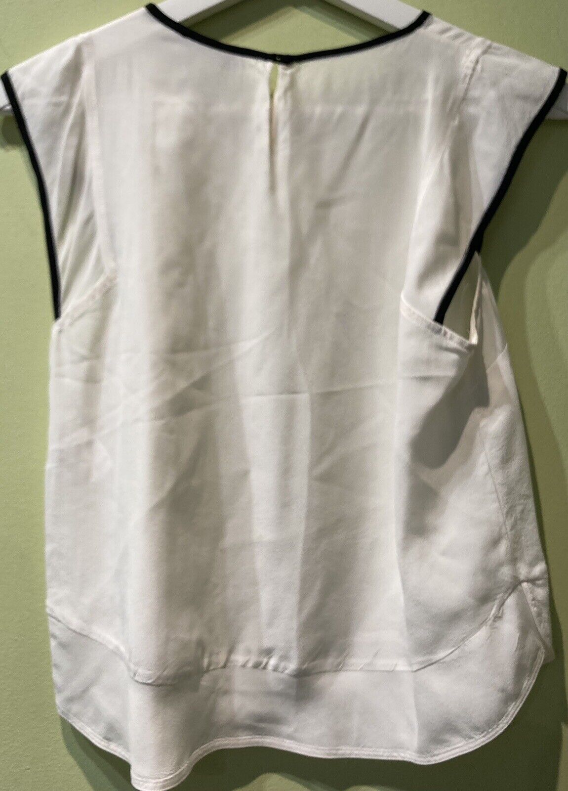 Sandro Paris Women's White 100% Silk Sleeveless Top Size 1 With Black Edging