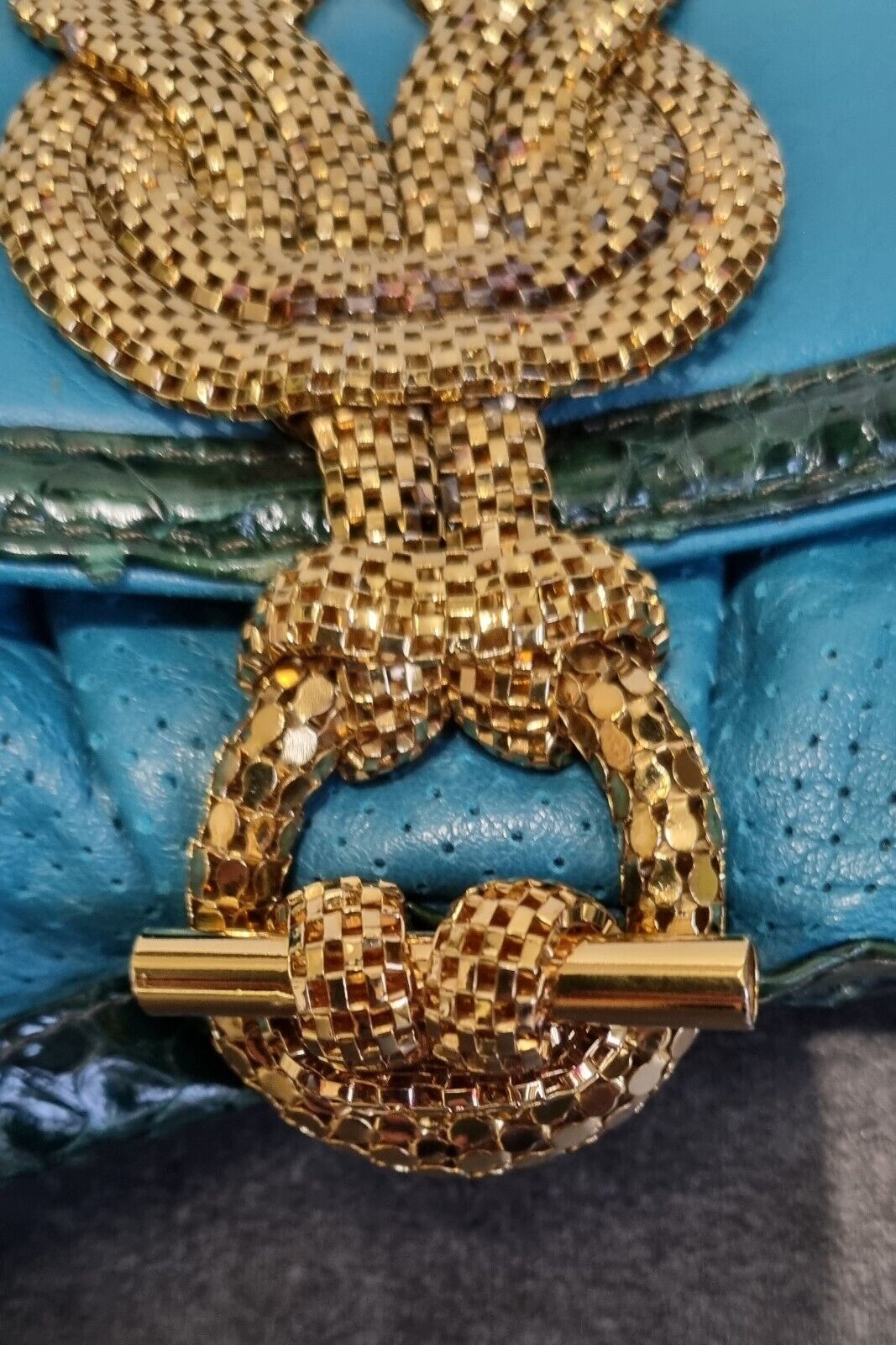 Lara Bohinc Designer Blue Leather And Gold Clutch Bag With Logo Dust Bag
