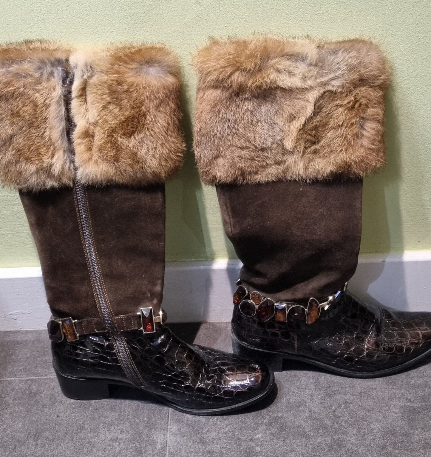 Vero Cuoio Leather Fur Trimmed Women's Black Boots Size 37