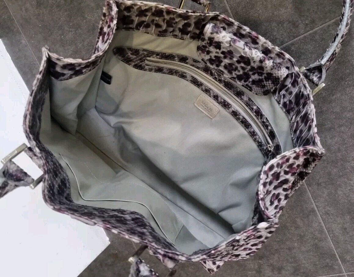 Maia N Women's Purple Leopard Leather Print Tote Bag With Card Of Authenticity