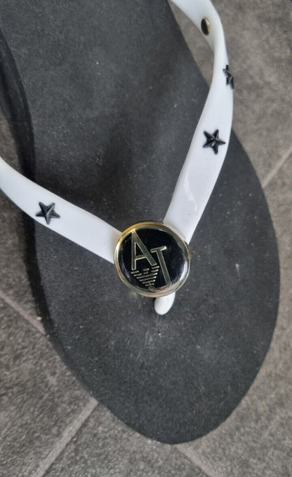New, Unworn Armani Jeans Women's Black Wedged Flip Flops Size 6