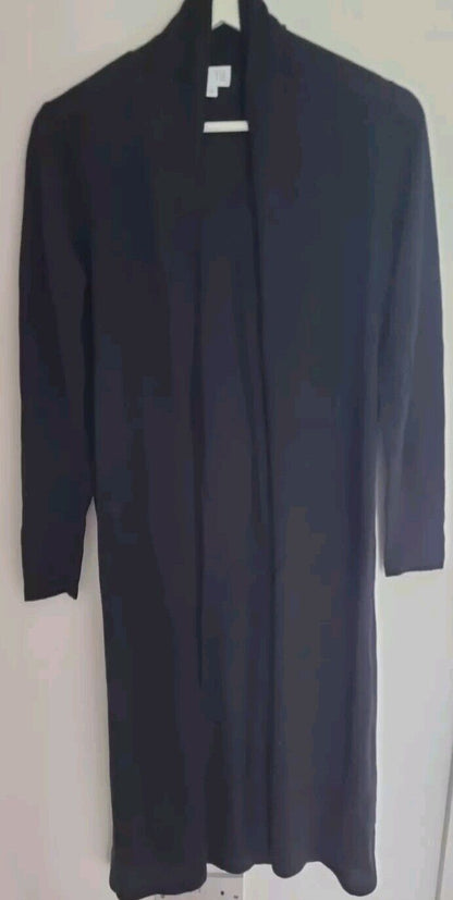 TSE Women's Black 100% Cashmere Fine Knit Longline Cardigan Housecoat Size XS