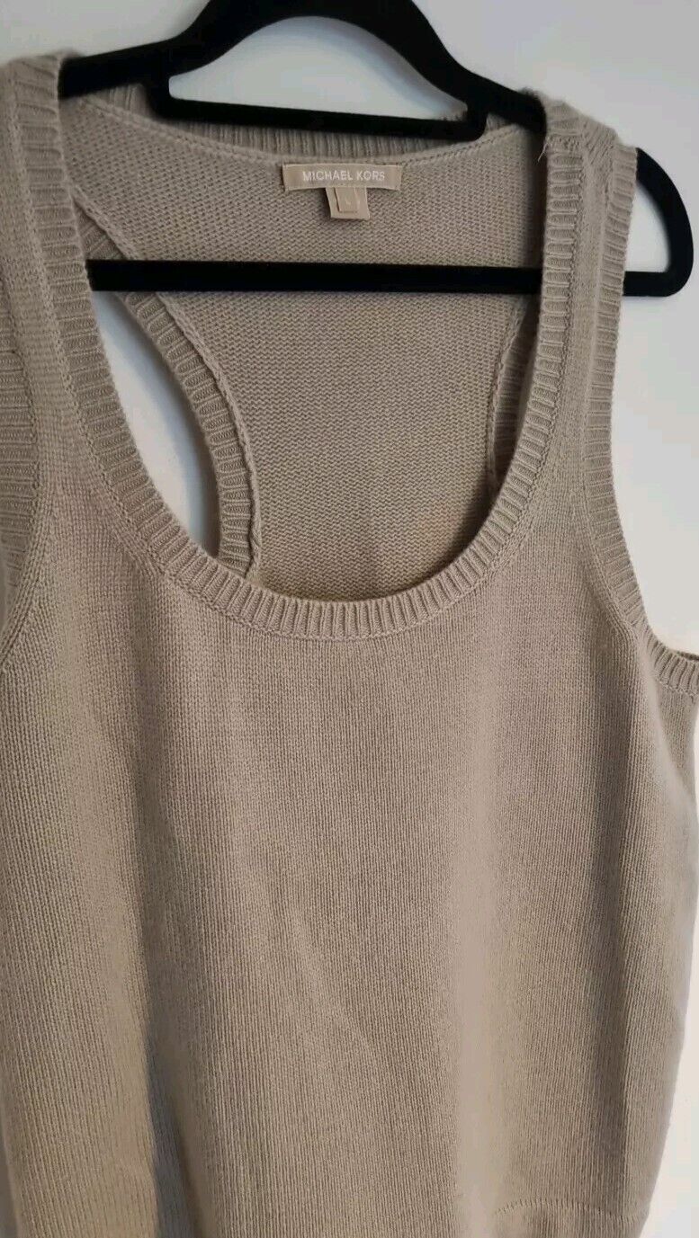 Michael Kors Women's Taupe 100% Cashmere Tank Vest Jumper Pullover Size Large