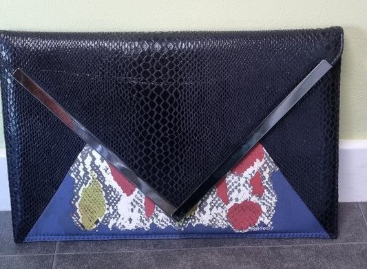 Miss Sixty Women's Navy And Blue Large Snakeskin Effect Clutch Bag