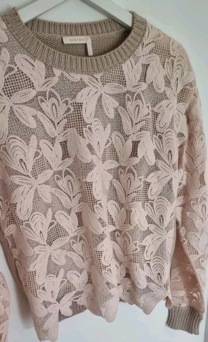 See By Chloe Women's Natural Dusky Pink Floral Jumper Pullover Size Small